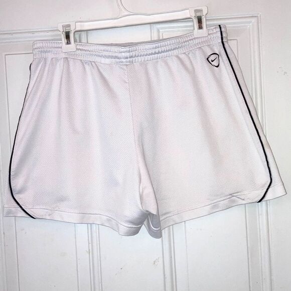 NIKE Dri-FIT Sport Workout White with Black Logo Shorts Womens Large - Picture 3 of 12